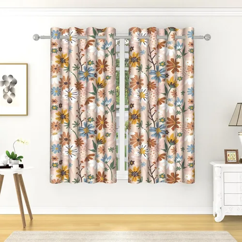 Cortinas opacas con diseño floral de margaritas retro de color marrón, estilo hippie vintage, para sala de estar, dormitorio, juego de 2 paneles de