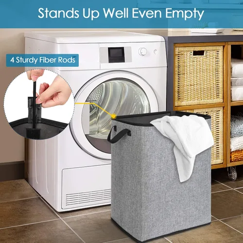 Miniatura 3 de SNIGJAT Cesta de lavandería para dormitorio, ropa sucia ligera y plegable para espacios pequeños, cesta de lavandería resistente con asas para Gris