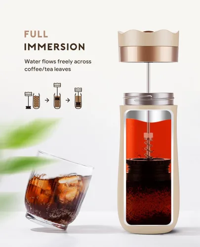 Miniatura 2 de Cafetera portátil de prensa francesa y prensa de té, taza de viaje de acero inoxidable aislada al vacío de 11 oz, filtro fino único para campamento