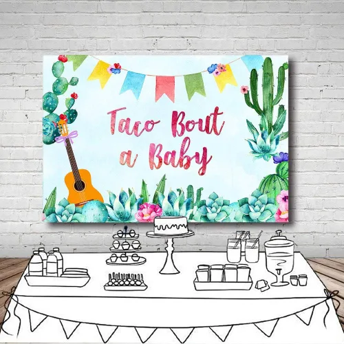 Miniatura 5 de Fondo de fiesta de taco de 7 x 5 pies, para fiesta de bebé, para el cinco de mayo, niño mexicano, baby shower, fotografía, cactus, decoración