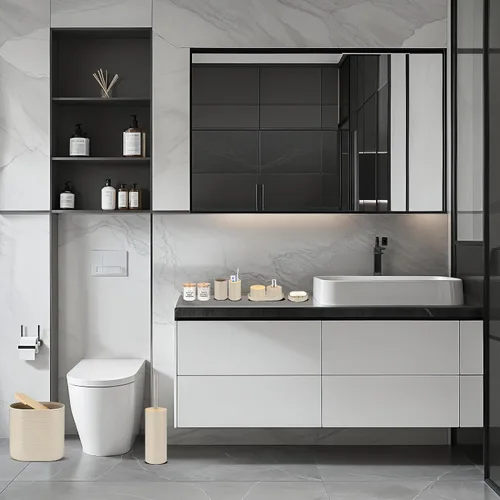 Miniatura 6 de IMAVO Juego de accesorios de baño - Juego de 11 piezas de accesorios de baño beige con cubo de basura, dispensador de jabón, jabonera, soporte