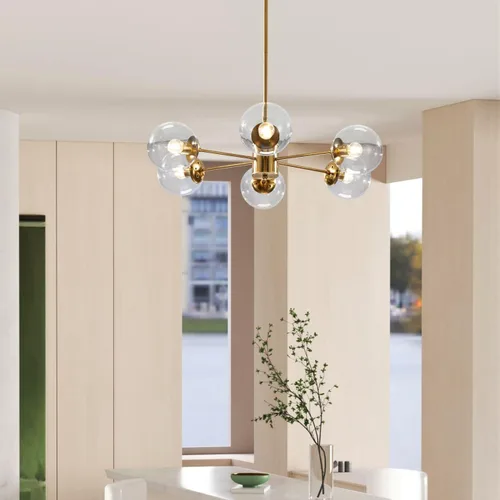 Miniatura 8 de KCO Lighting Modern - Lámpara de araña Sputnik de 6 luces con globo de vidrio transparente, lámpara colgante de techo ajustable de mediados de 6