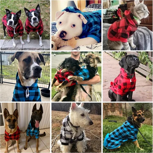 Miniatura 2 de KOOLTAIL Sudadera a cuadros con capucha, con gorro y bolsillo, para perros pequeños, medianos y grandes y gatos, abrigo suave y cálido para invierno