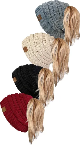 Miniatura 10 de Funky Junque Gorro para mujer con diseño de moño desordenado, color liso y acanalado