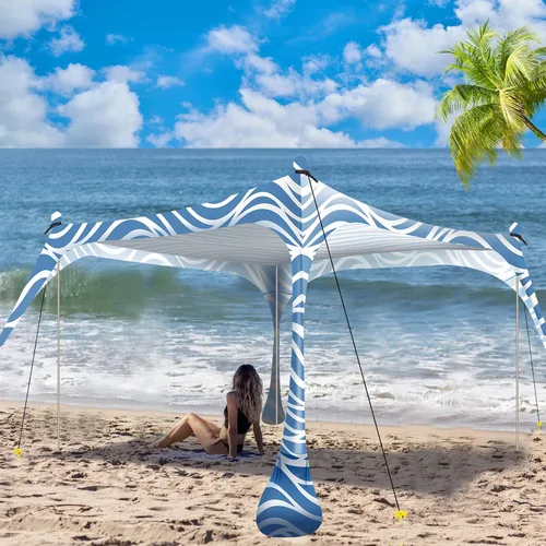 Miniatura 14 de Buheco - Tienda de campaña de playa, toldo desplegable de 7 x 7.5 pies, refugio solar UPF50+ con 4 postes plegables, bolsa de transporte portátil