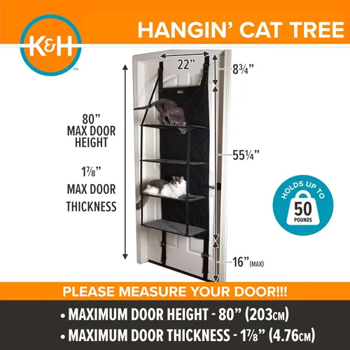 Miniatura 2 de K&H Pet Products Árbol colgante para gatos montado en puerta, muebles de pared para gatos, percha de pared de varios niveles, cama hamaca que ahorra