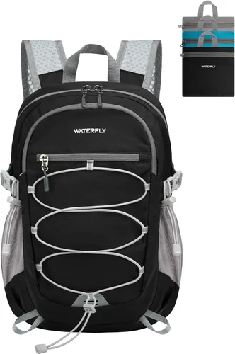 WATERFLY Mochila pequeña y ligera y plegable: 15L Mini mochila de viaje plegable ultraligera con correa transpirable para el hombro al aire libre