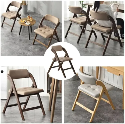 Miniatura 4 de Sillas de oficina plegables de madera maciza con asientos acolchados, sillas de cocina, ideales para reuniones familiares, adecuadas para comedor
