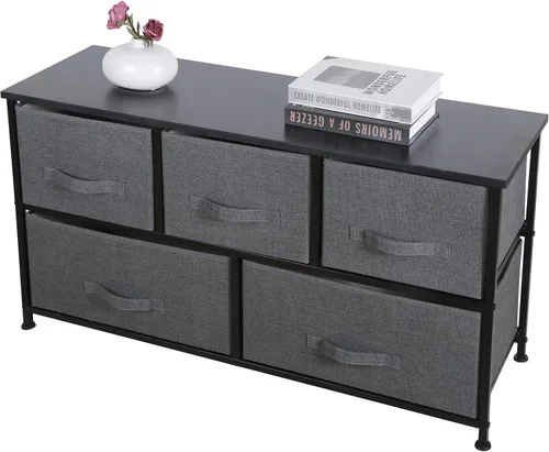 Miniatura 7 de ZenStyle Cómoda de tela con 5 cajones, torre de almacenamiento de aparador, unidad organizadora de armario de almacenamiento para dormitorio, sala