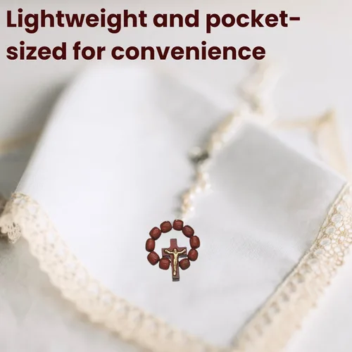 Miniatura 3 de Catholica Shop Anillo elástico de rosario de dedo católico, cuentas de oración de madera de cerezo – Paquete de 6 unidades – Hecho en Brasil