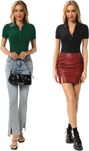 Miniatura 4 de HERLOLLYCHIPS Camisetas ajustadas de manga larga para mujer, cuello en V, con botones