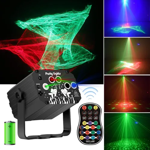 Enjoyedled Luces de Fiesta de Discoteca DJ con Batería - Efecto de Luz Láser Northern LED RGB Activada por Sonido con Iluminación Estroboscópica y