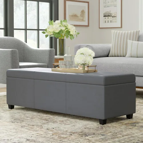 Miniatura 2 de SIMPLIHOME Avalon - Banco contemporáneo tipo otomana rectangular con almacenamiento extragrande de 54 pulgadas de ancho, de pelo sintético de Gris