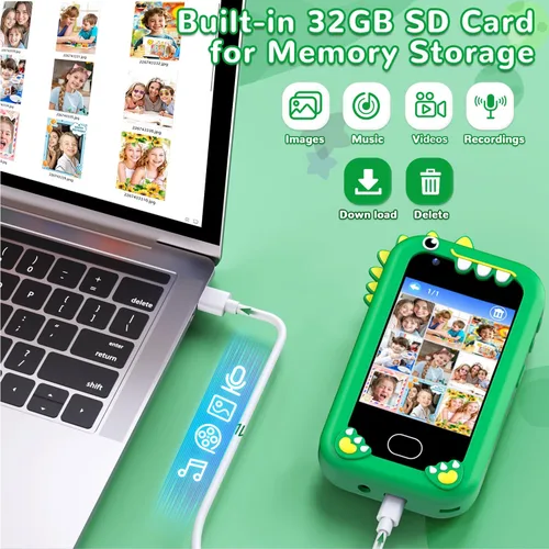 Miniatura 6 de Lapare Juguete de teléfono inteligente para niños, pantalla táctil de 2.8 pulgadas con doble cámara, juego, reproductor de música y más aplicación
