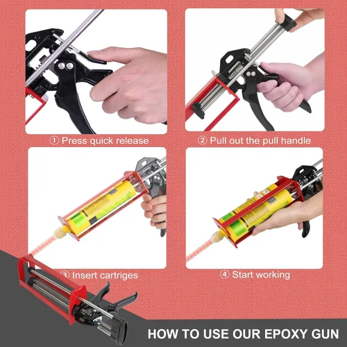 Miniatura 5 de Pistola epoxi aplicador de cartucho doble 450mL/600mL/22.0 fl oz, relación manual 1:1 y 2:1, dispensador adhesivo de 2 partes de alto empuje