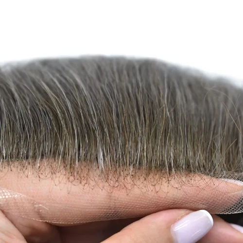 Miniatura 96 de Sistema de repuesto de cabello humano europeo con encaje frontal suizo para hombre, tupé para hombre, pieza de cabello, nudo blanqueado, línea #17