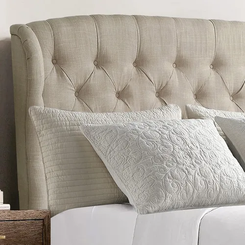 Miniatura 4 de Rosevera Issac - Cama con cabecera ajustable de diseño distintivo y marco de cama acolchado con botones, tamaño King, beige clásico Gris clásico