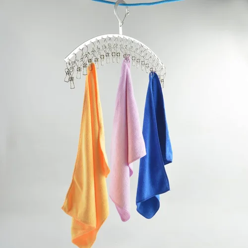 Miniatura 6 de JDYOOMI Paquete de 2 perchas de acero inoxidable para secar ropa a prueba de viento con 20 clips para secar calcetines, toallas, pañales
