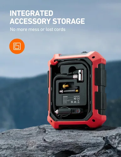 Miniatura 3 de AstroAI Inflador de neumáticos, compresor de aire portátil de 12 V CC 100 PSI, almacenamiento integrado, indicador digital, apagado automático, luz