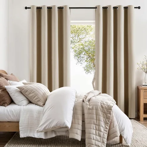 Miniatura 22 de Jubilantex Cortinas opacas plisadas negras de 63 pulgadas, cortinas de lino sintético para dormitorio, sala de estar, casa rural, juego de cortinas