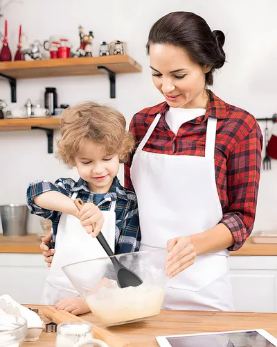 Miniatura 5 de Cucharas de cocina grandes de silicona, cuchara antiadherente con mango de madera maciza, cucharas de cocina de silicona resistentes al calor