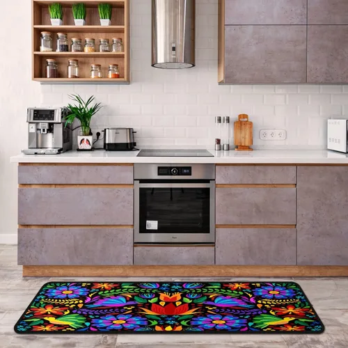Miniatura 6 de Alfombras de cocina coloridas mexicanas con diseño floral para interiores y exteriores, antideslizantes, alfombra de pasillo, alfombra