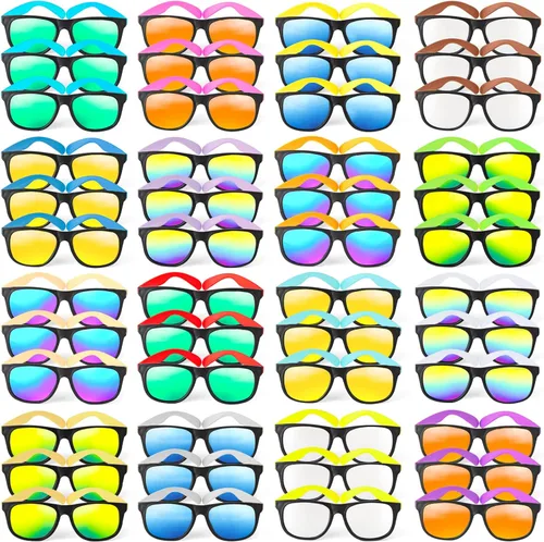 Gafas de sol a granel para regalos de fiesta, paquete de 48 lentes de sol de plástico neón con protección UV400, gran regalo para suministros de
