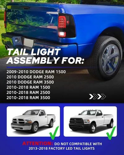 Miniatura 2 de AUTOONE Conjunto de Luz Trasera LED Completa Ram para Dodge Ram 1500 2009, Ram 1500 2500 3500 2010-2018, Lado del Conductor y Pasajero con Lente