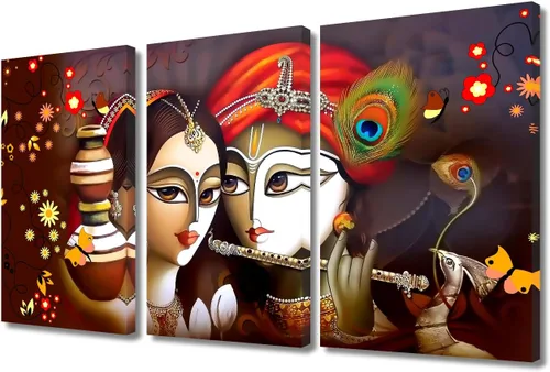 Miniatura 28 de Pintura india hindú Dios Señor Krishna imágenes sobre lienzo, arte de pared de 3 piezas, arte de pared moderno, decoración del hogar para sala