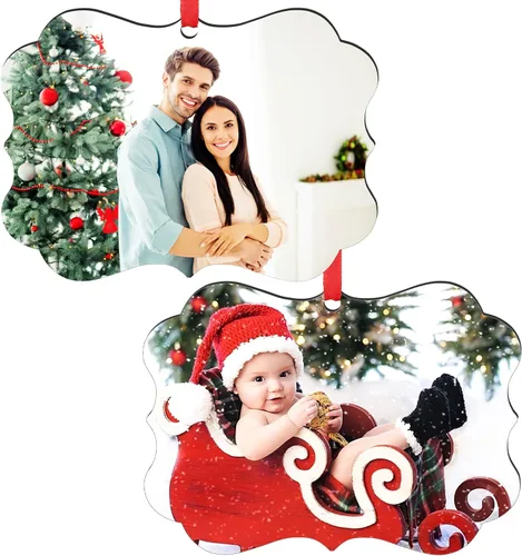 Miniatura 16 de Paquete de 4 adornos de Navidad personalizados 2025 de cerámica personalizada con foto y texto para decoración de árbol de Navidad, primera Navidad