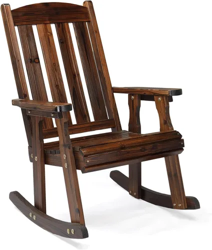 Miniatura 10 de VINGLI Juego de 2 mecedoras para exteriores, mecedora de madera resistente de 600 libras con respaldo cómodo, mecedora resistente a la intemperie
