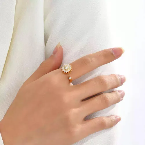 Miniatura 3 de Fidget Ring Anxiety Spinner Ring Open Adjustable Sunflower Star Moon Windmill Butterfly Rings Daisy Stress Relieving Fidget Women Cubic Zirconia
