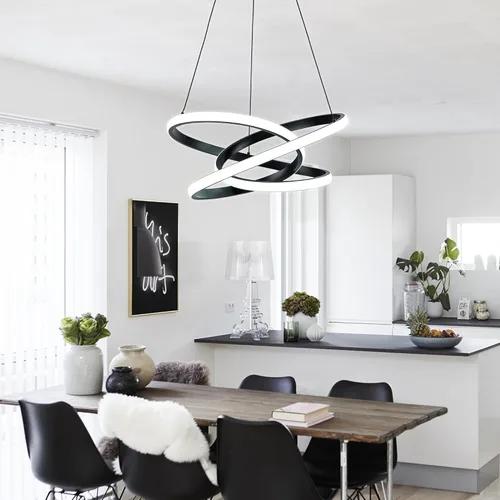 Miniatura 2 de MAYNA Moderno candelabro de anillo para comedor, lámpara colgante LED regulable con control remoto, lámpara irregular para isla de cocina sobre Negro