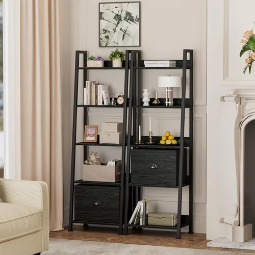 Miniatura 5 de Furologee estantería de escalera de 5 niveles, estantería estrecha con cajón, estantería industrial de 55.6" de alto, organizador de almacenamiento