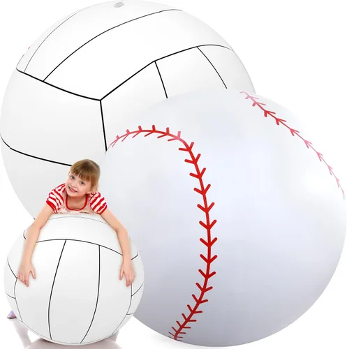 Miniatura 10 de Lewtemi 2 unidades de fútbol y baloncesto inflables gigantes de 27 pulgadas, bolas de playa inflables grandes, globos de gran tamaño para fiesta