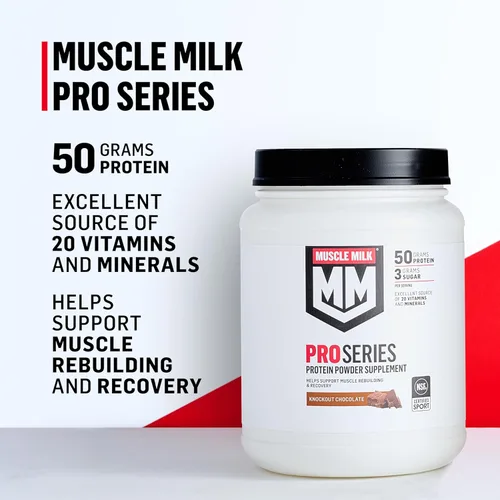 Miniatura 4 de Muscle Milk Pro Series Suplemento de Proteína en Polvo, Sabor Chocolate Knockout, 5 Libras, 28 Porciones, 50g de Proteína, 3g de Azúcar, 20