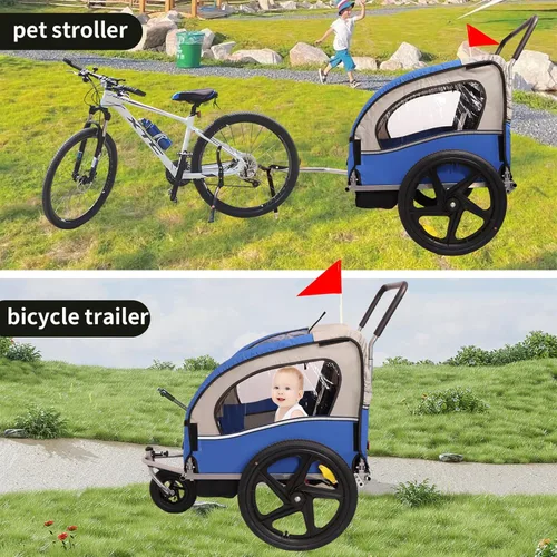 Miniatura 7 de Remolque y cochecito de bicicleta para niños de 2 asientos, remolque de bicicleta y cochecito 2 en 1 para 2 niños, plegable con rueda delantera