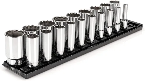 Miniatura 22 de TEKTON SHD92121 - Juego de llaves de vaso de 12 puntos con rieles y bandeja, 23 piezas (0.394-1.260 in)