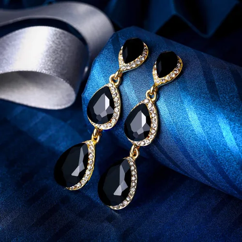 Miniatura 63 de EleQueen Pendientes de cristal austriaco en tono dorado para mujer, forma de pera de 2.5 pulgadas, color esmeralda