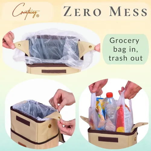 Miniatura 2 de Creathing - Bote de basura para coche, impermeable, con tapa, consola o asiento Beige