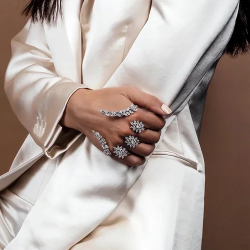 Miniatura 6 de Anillo único con diseño de hoja de circonita cúbica múltiple, anillo de dedo múltiple de plata, anillo de palma de mano, pulsera de joyería