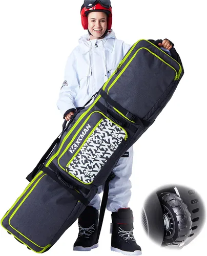 Miniatura 10 de XCMAN Bolsa de snowboard con ruedas, longitud ajustable, extra larga/ancha/profunda, impermeable, con varillas de protección 140L