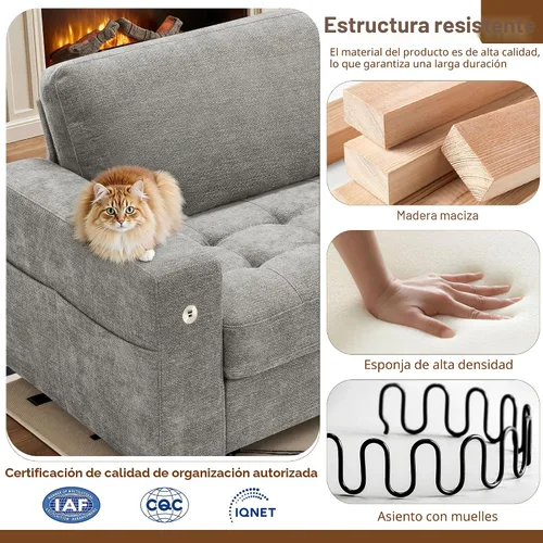 Miniatura 4 de Hanherry - Sofá para sala de estar, sofá moderno y cómodo con cojín de asiento de firmeza media, funda extraíble, apoyabrazos anchos, puerto Gris