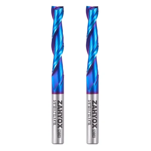 Miniatura 15 de ZahyoX Broca de enrutador CNC espiral de compresión de 3/8 pulgadas, fresadora de extremo CNC de carburo sólido recubierta NACO, diámetro de corte