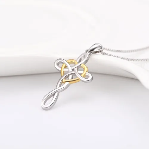 Miniatura 25 de YFN Collar de cruz de plata de ley 925 con nudo celta cruz infinito corazón amor colgante collar de 18 pulgadas
