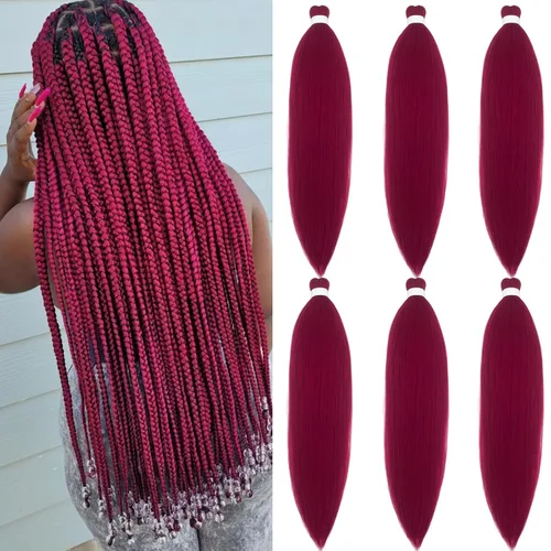 Miniatura 51 de pelo trenzado preestirado marrón, pelo trenzado Kanekalo, pelo trenzado preestirado de 26 pulgadas, 6 paquetes plegados, textura Yaki, extensiones