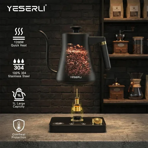 Miniatura 3 de Hervidor eléctrico de cuello de cisne de 1.0 L con control de temperatura de ±1 ℉ (104-212 F), café y té expertos, 4 temperaturas preestablecidas