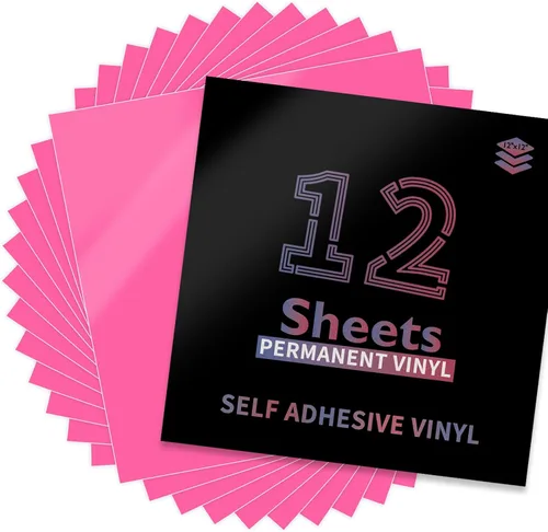 Lya Vinyl Paquete de 12 vinilos permanentes de color rosa intenso brillante, hojas de vinilo autoadhesivas de 12 x 12 pulgadas para calcomanías de