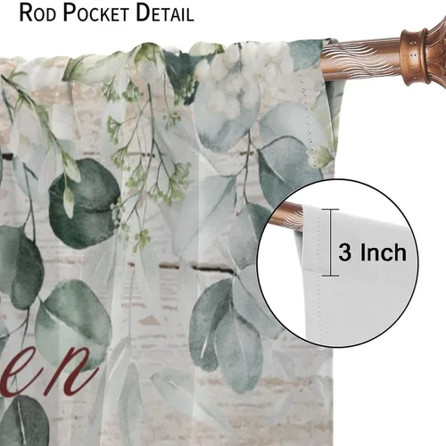 Miniatura 6 de Cortinas de cocina estilo retro, 2 paneles con bolsillo para cortinero, decoración de dormitorio, cocina, cafetería, 42 pulgadas de ancho x 45