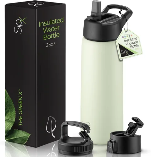 Miniatura 32 de SIPX™ Botella de Agua Aislada de 18 oz con 3 Tapas – Acero Inoxidable a Prueba de Fugas, Triple Aislamiento – Frío 24 Horas/Caliente 12 Horas